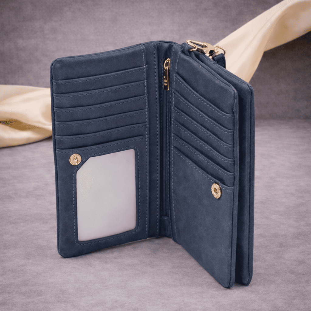 Portefeuille femme ouvert avec rangements cartes et poche zippée | Novaleor