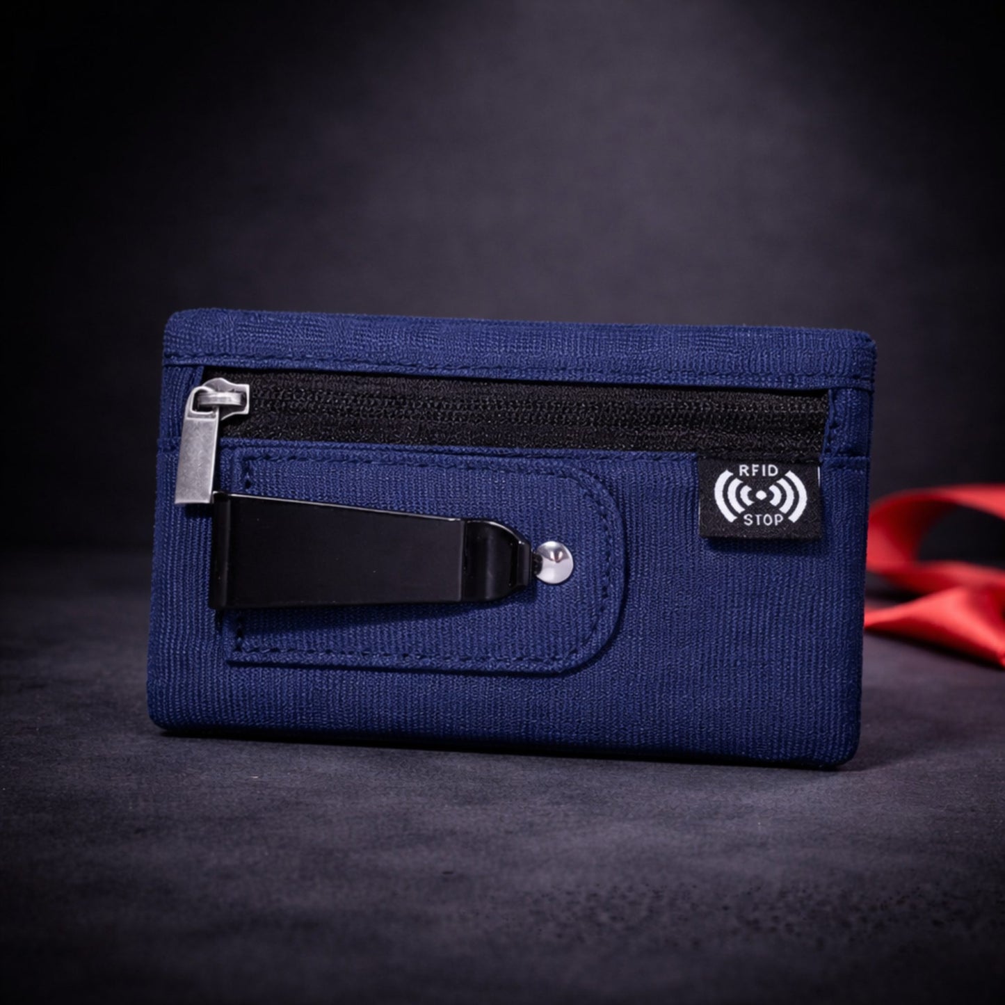 Portefeuille RFID homme bleu avec clip métallique et zip sécurisé - Novaleor