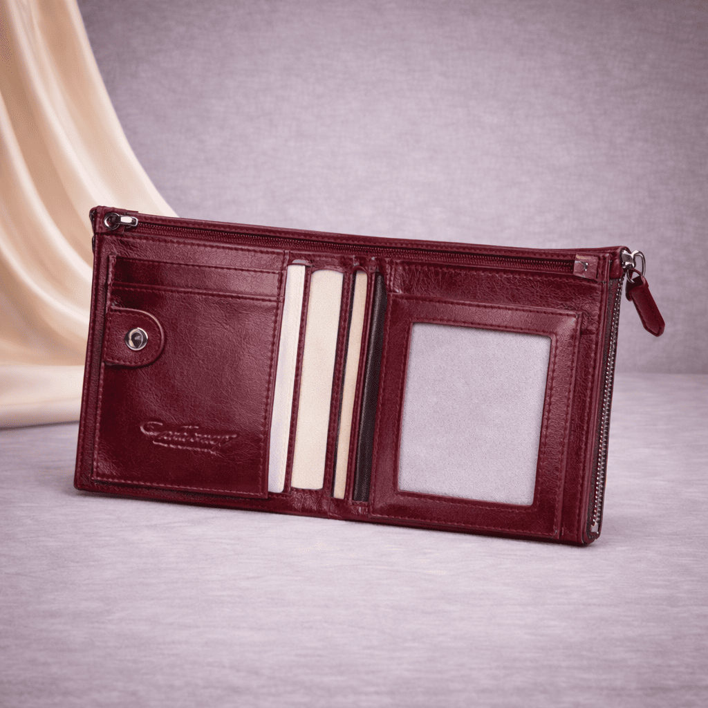 Intérieur du portefeuille femme en cuir avec rangements pour cartes et billets | Novaleor