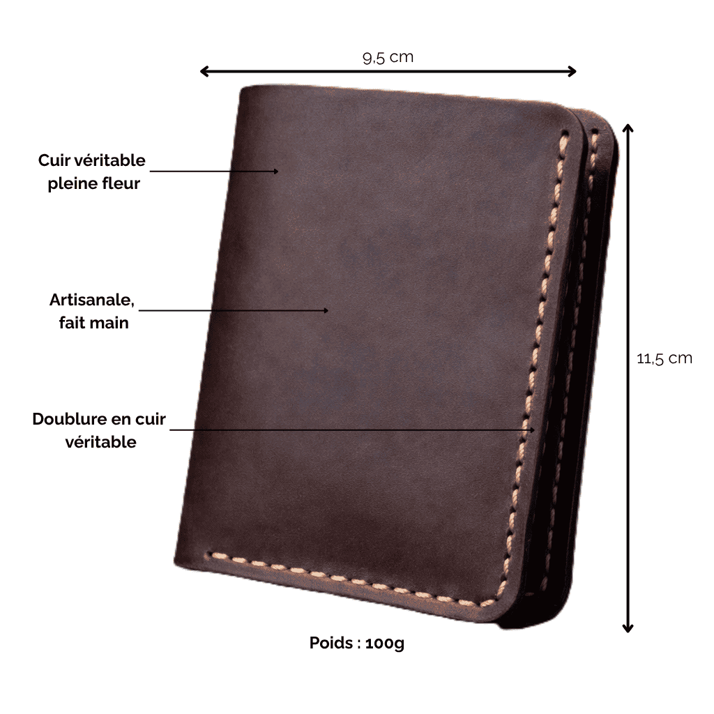 Portefeuille homme compact vertical en cuir véritable fait main — Artéon™