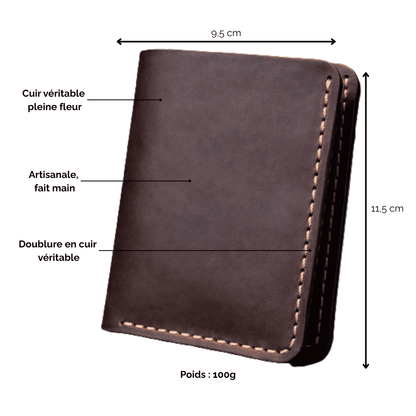 Portefeuille homme compact vertical en cuir véritable fait main — Artéon™