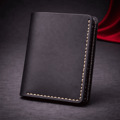 Portefeuille vertical en cuir noir avec couture contrastée | Novaleor