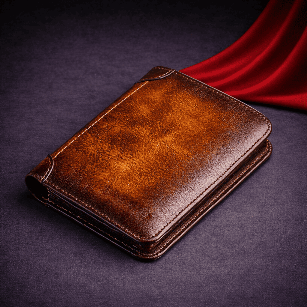 Portefeuille homme en cuir marron fermé, finition vintage, posé sur fond sombre élégant | Novaleor