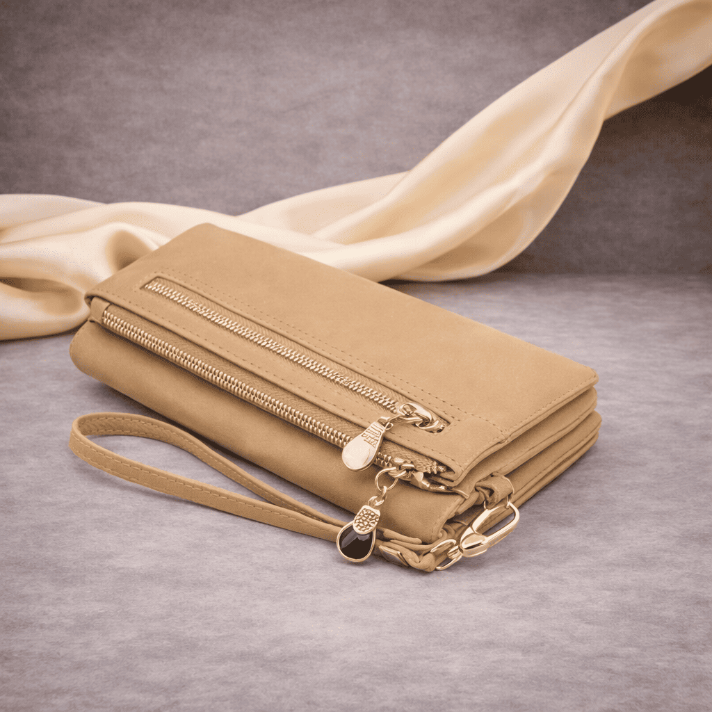 Portefeuille femme beige zippé avec dragonne | Novaleor