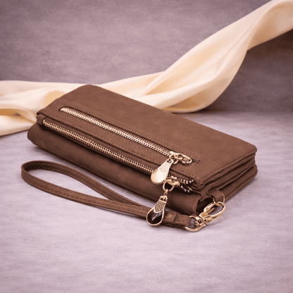 Portefeuille femme marron zippé avec dragonne | Novaleor