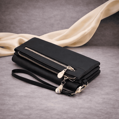 Portefeuille femme noir zippé avec dragonne | Novaleor