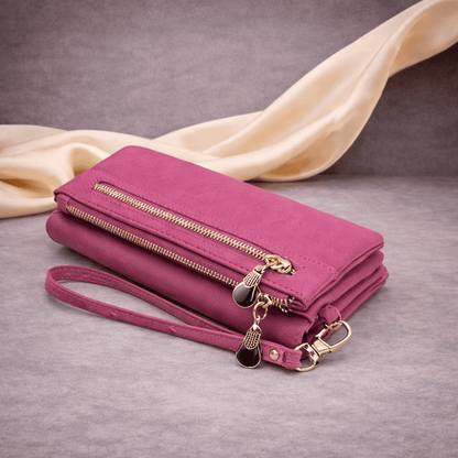 Portefeuille femme rose zippé avec dragonne | Novaleor