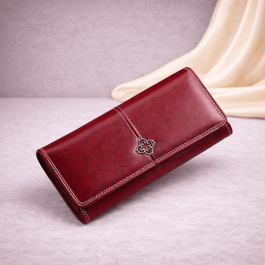  Grand Portefeuille femme en cuir PU rouge élégant avec finition soignée | Novaleor