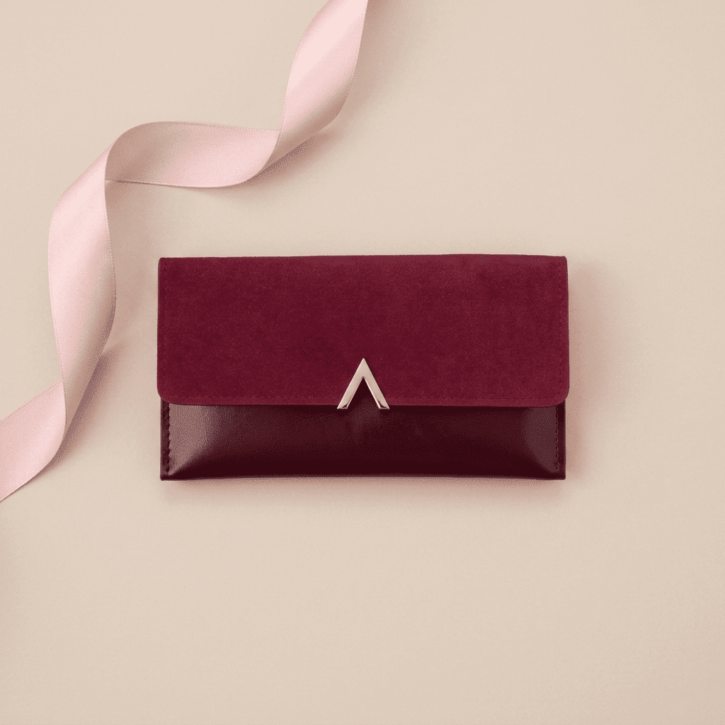 Portefeuille femme long bordeaux en cuir synthétique Celestia avec ruban rose poudré — Novaleor