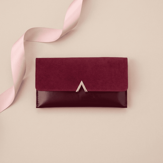 Portefeuille femme long bordeaux en cuir synthétique Celestia avec ruban rose poudré — Novaleor