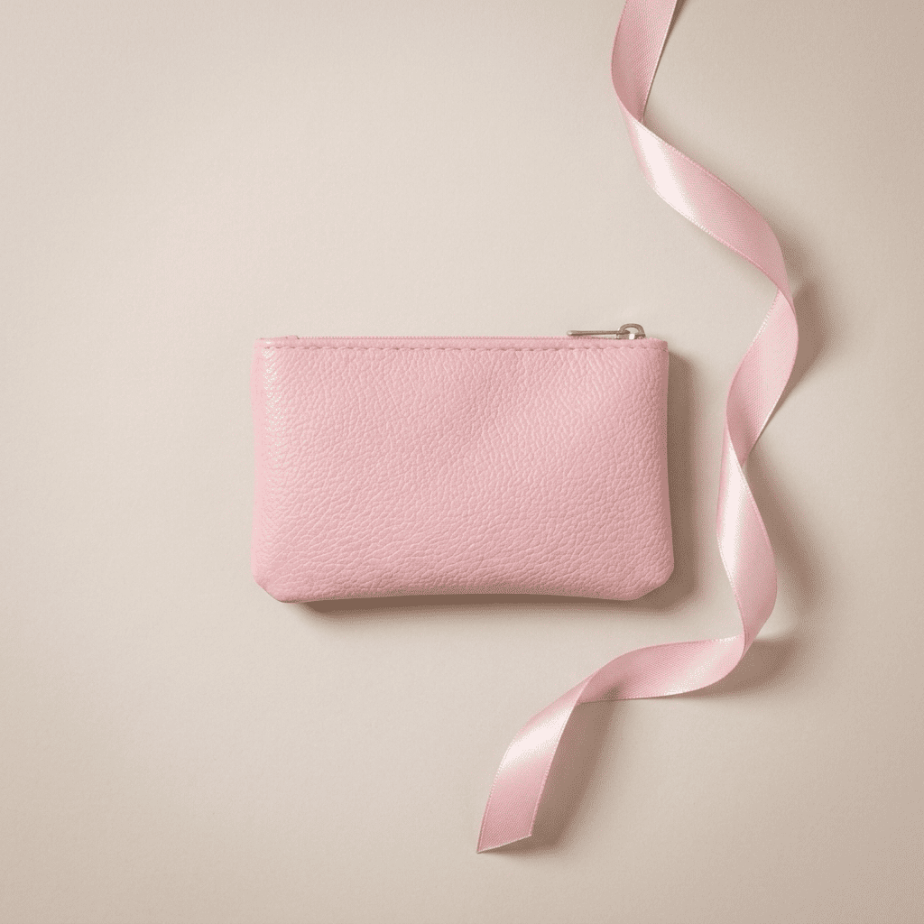 Portefeuille femme compact zippé ultra-léger rose Eloria avec ruban rose poudré — Novaleor