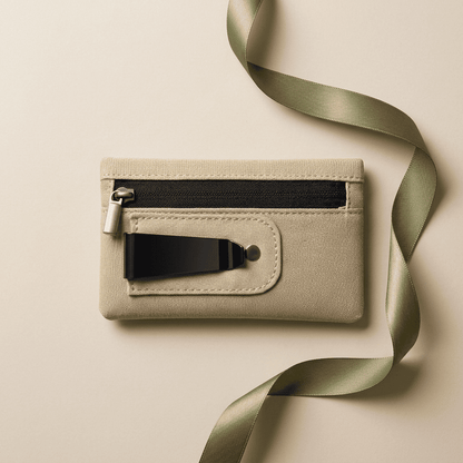 Portefeuille homme compact nylon RFID impérméable beige Nox avec ruban vert kaki — Novaleor