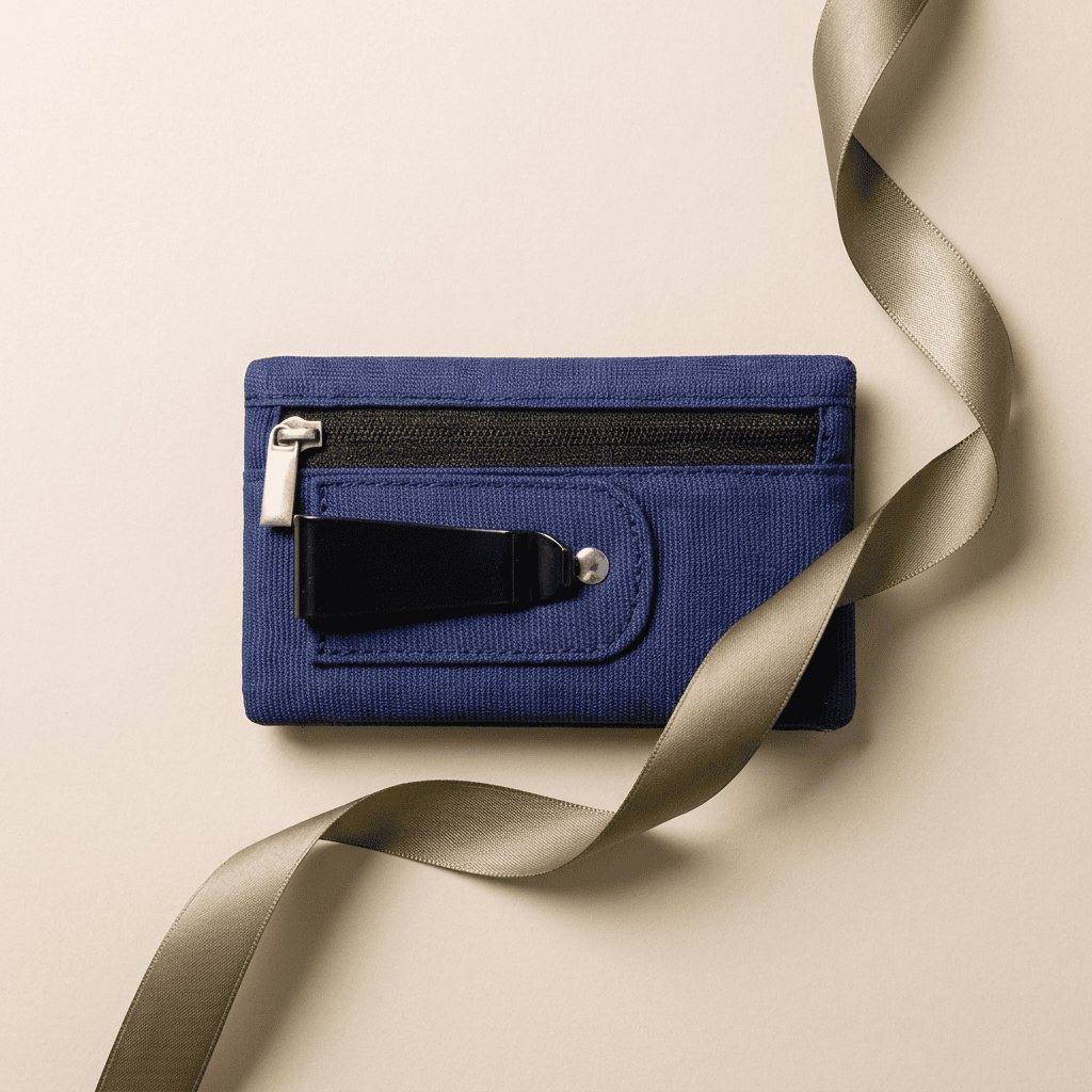 Portefeuille homme compact nylon RFID impérméable bleu Nox avec ruban vert kaki — Novaleor