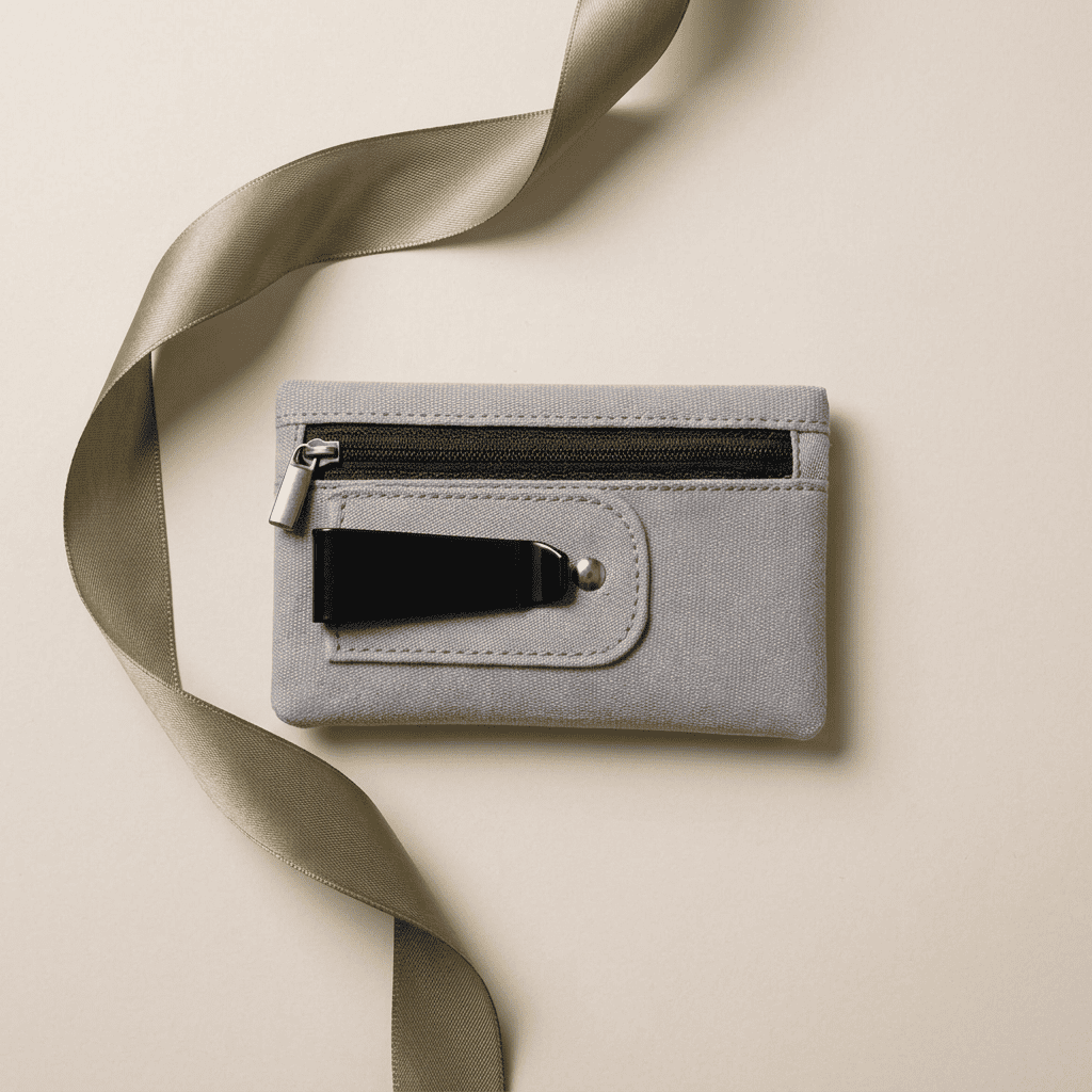 Portefeuille homme compact nylon RFID impérméable gris clair Nox avec ruban vert kaki — Novaleor