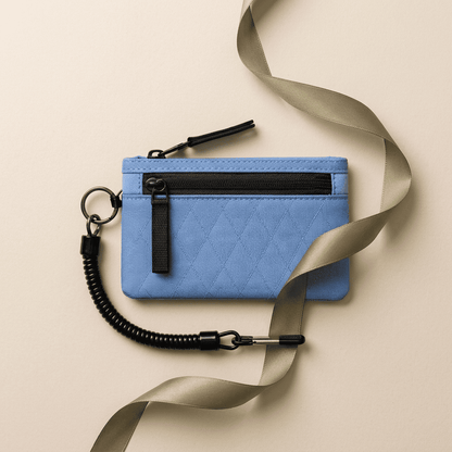 Portefeuille homme compact nylon RFID bleu ciel avec attache ceinture Nox Strap et ruban vert kaki — Novaleor
