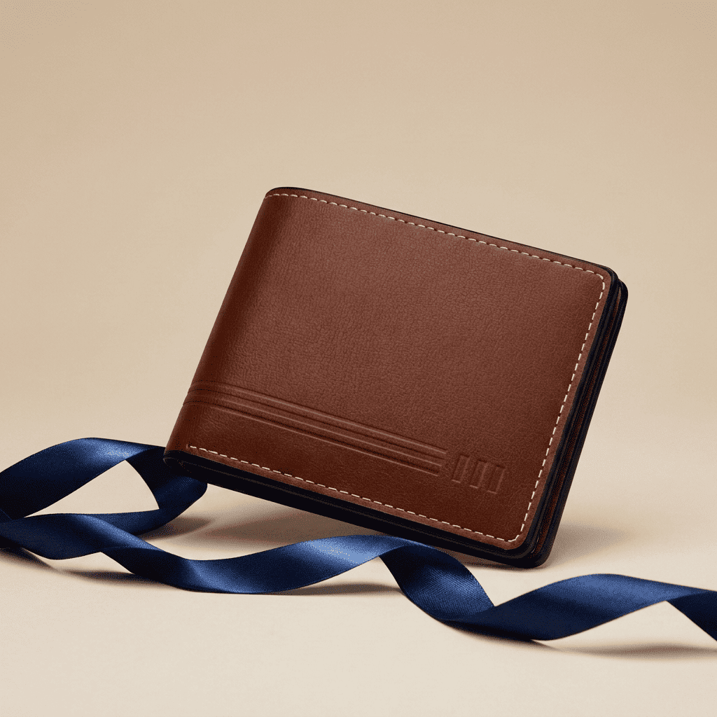 Portefeuille homme compact rétro poche zippée en cuir synthétique marron Ravian avec ruban bleu nuit — Novaleor