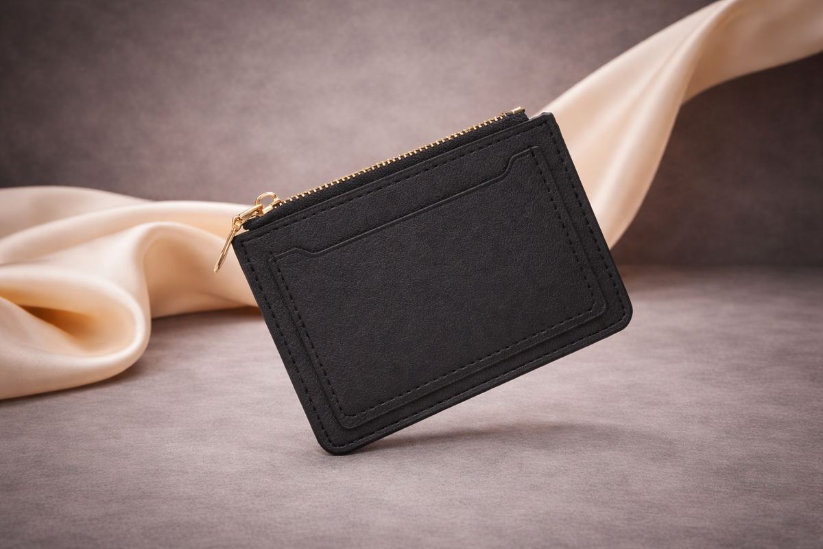 Porte-cartes femme noir en cuir Novaleor – design minimaliste premium avec fermeture zippée