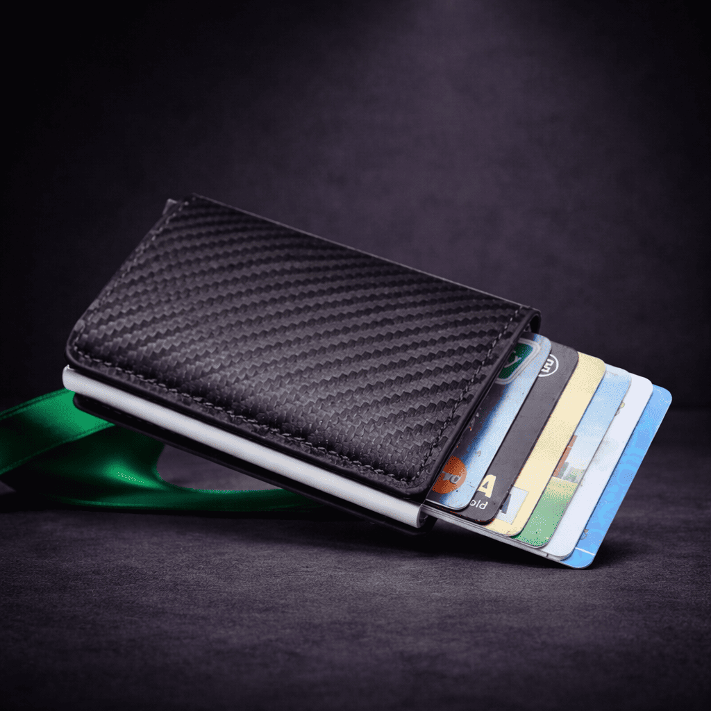 Porte-cartes RFID en aluminium finition carbone avec mécanisme éjecteur sécurisé | Novaleor