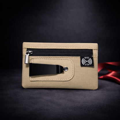 Portefeuille RFID homme en nylon beige avec fermeture zippée - Novaleor
