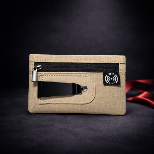 Portefeuille RFID homme en nylon beige avec fermeture zippée - Novaleor
