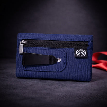 Portefeuille RFID homme bleu avec clip métallique et zip sécurisé - Novaleor
