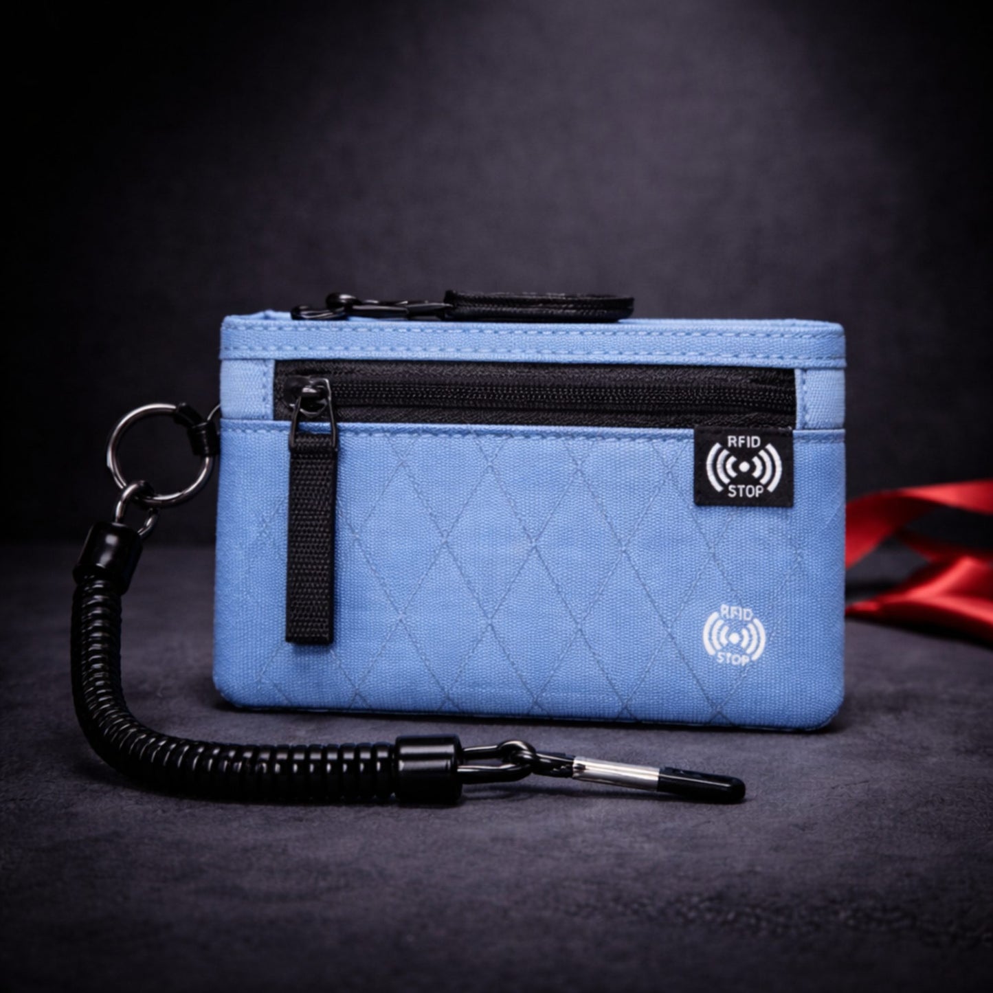 Porte-cartes RFID homme en nylon bleu avec fermeture zippée - Novaleor
