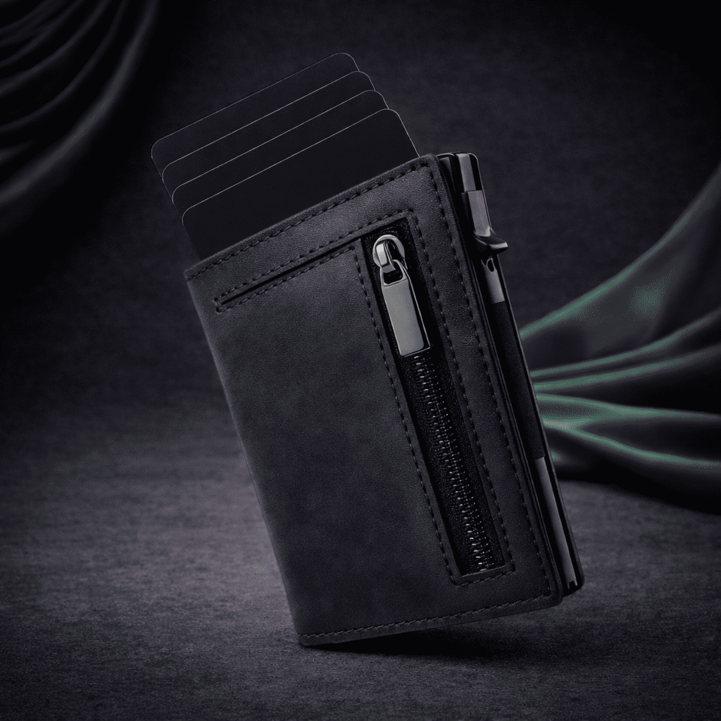 portecarte homme et femme RFID noir avec cartes automatiques et fermeture zippée | Novaleor