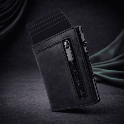 portecarte homme et femme RFID noir avec cartes automatiques et fermeture zippée | Novaleor
