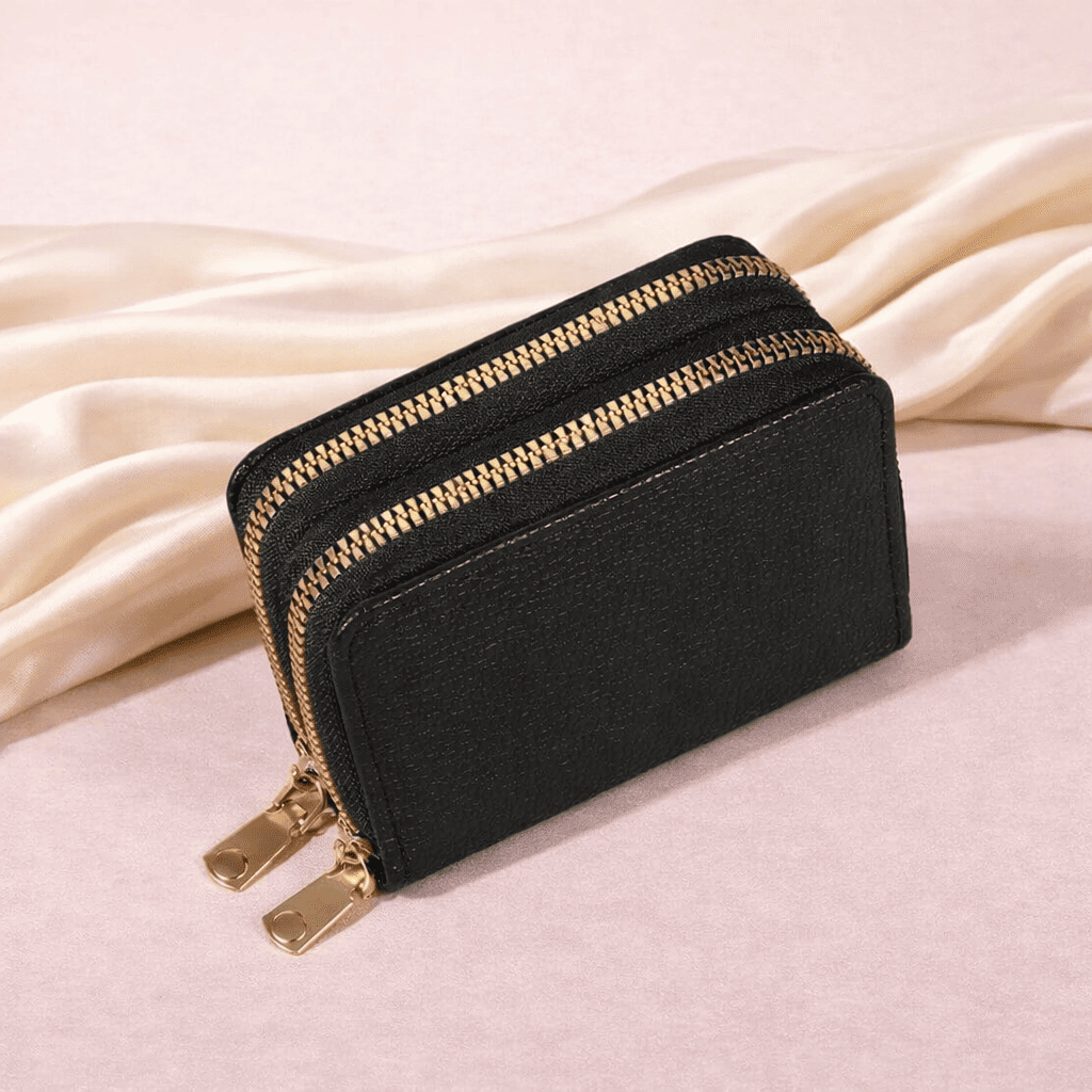 Portefeuille accordéon femme noir à double fermeture éclair | Novaleor