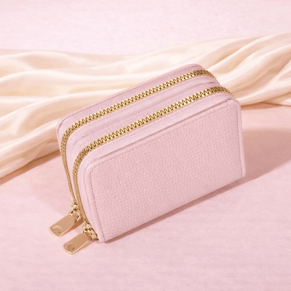 Portefeuille accordéon femme rose clair à double zip | Novaleor