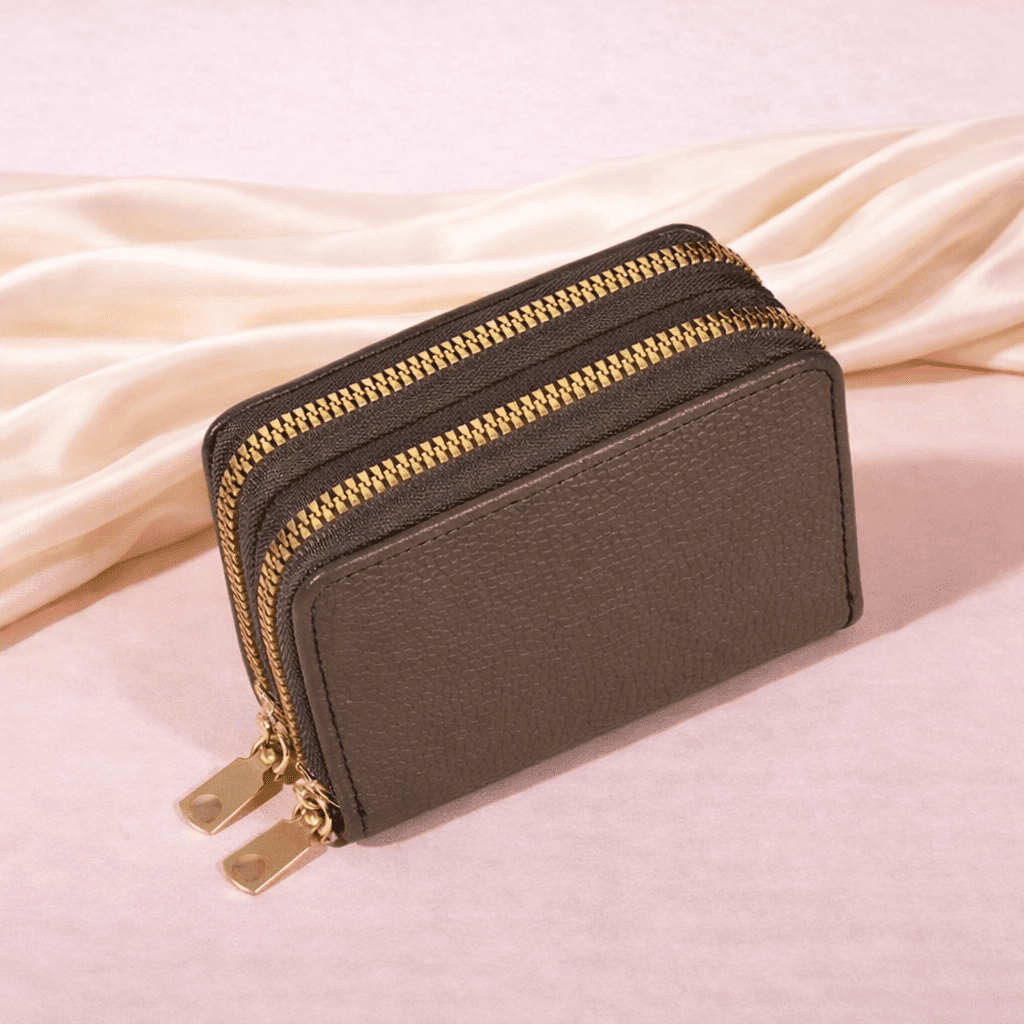 Portefeuille accordéon femme couleur taupe double fermeture | Novaleor