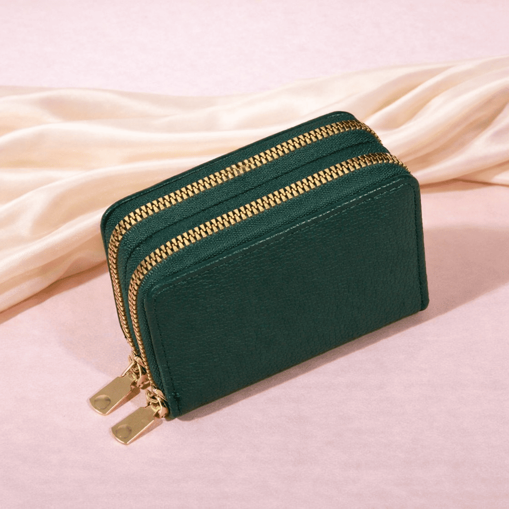 Portefeuille accordéon femme vert foncé à double zip | Novaleor