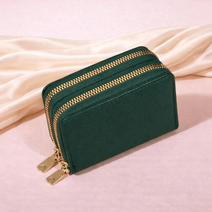 Portefeuille accordéon femme vert foncé à double zip | Novaleor