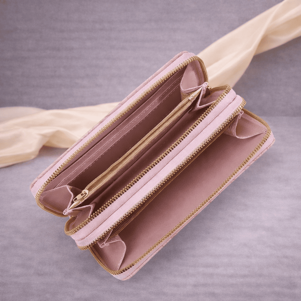 Intérieur du portefeuille femme en cuir avec compartiments et poches zippées | Novaleor