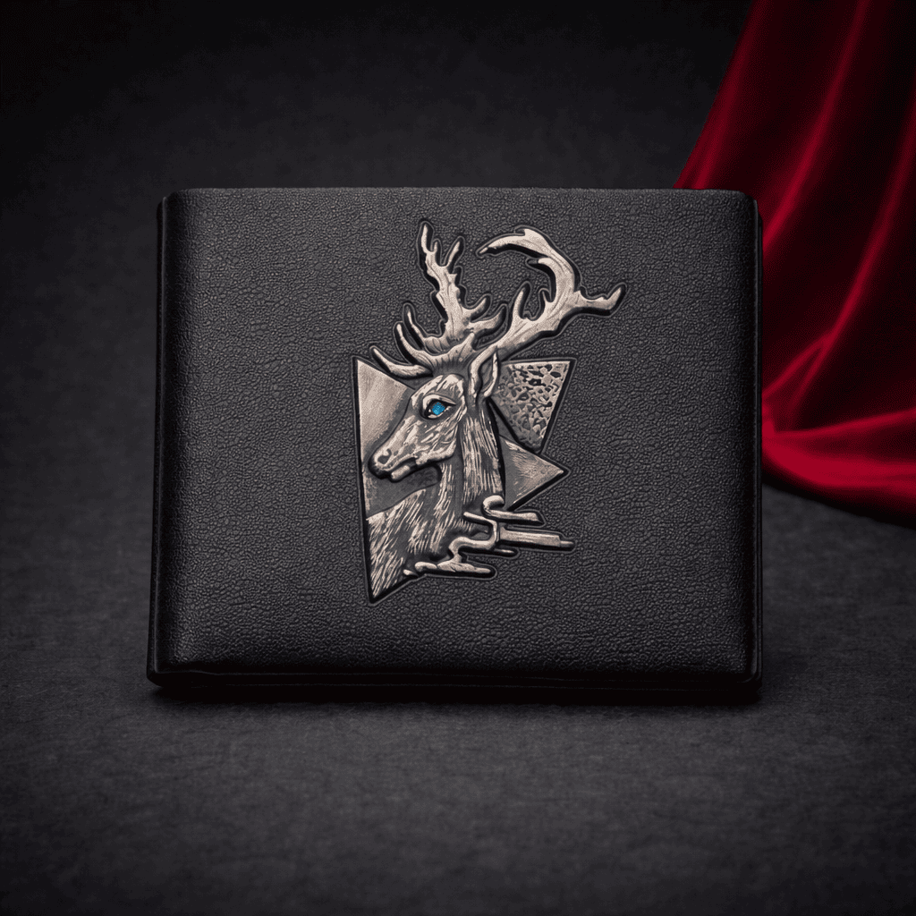 Portefeuille homme en cuir noir vue avant avec motif cerf | Novaleor