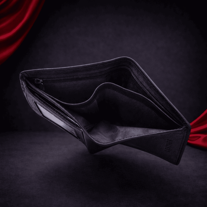 Portefeuille homme en cuir noir avec double compartiment billets et poche zippée | Novaleor