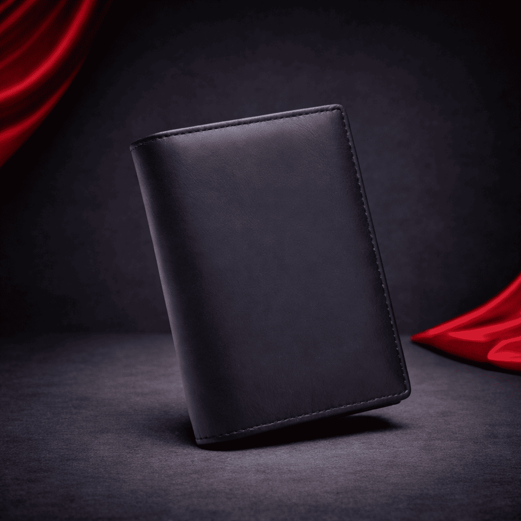 Portefeuille homme en cuir noir RFID, vue extérieure fermé sur fond sombre premium | Novaleor