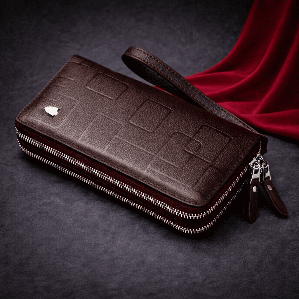 Portefeuille homme long zippé en cuir marron avec dragonne élégante | Novaleor