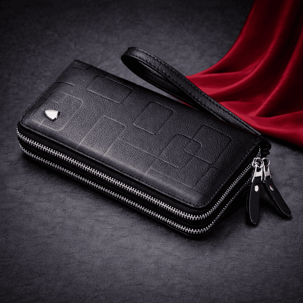 Portefeuille homme long zippé en cuir noir avec double fermeture éclair et dragonne | Novaleor