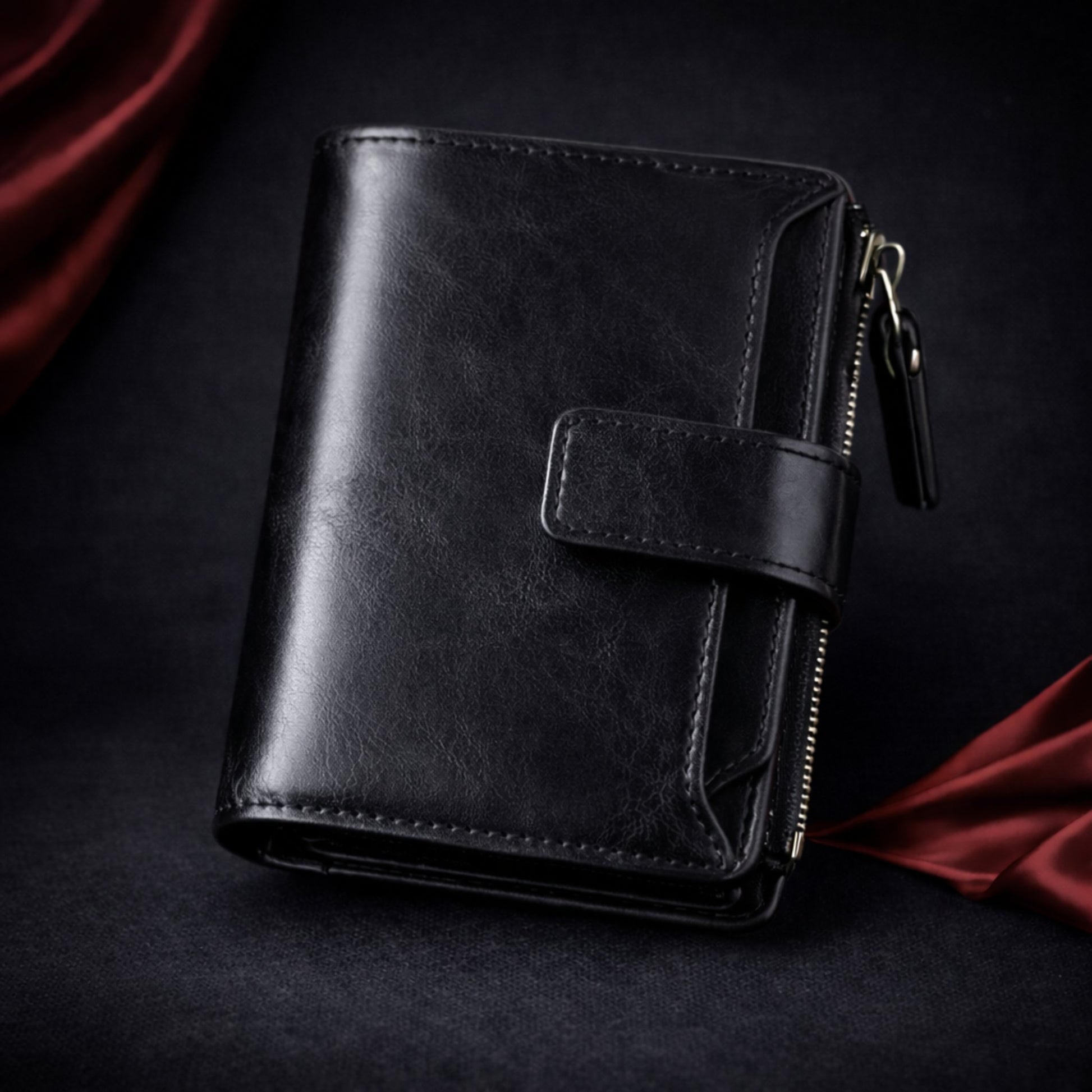 Portefeuille homme en cuir PU noir avec fermeture éclair – Novaleor